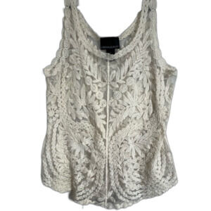 Cynthia Shelley White Lace Floral Sleeveless Top Size Small